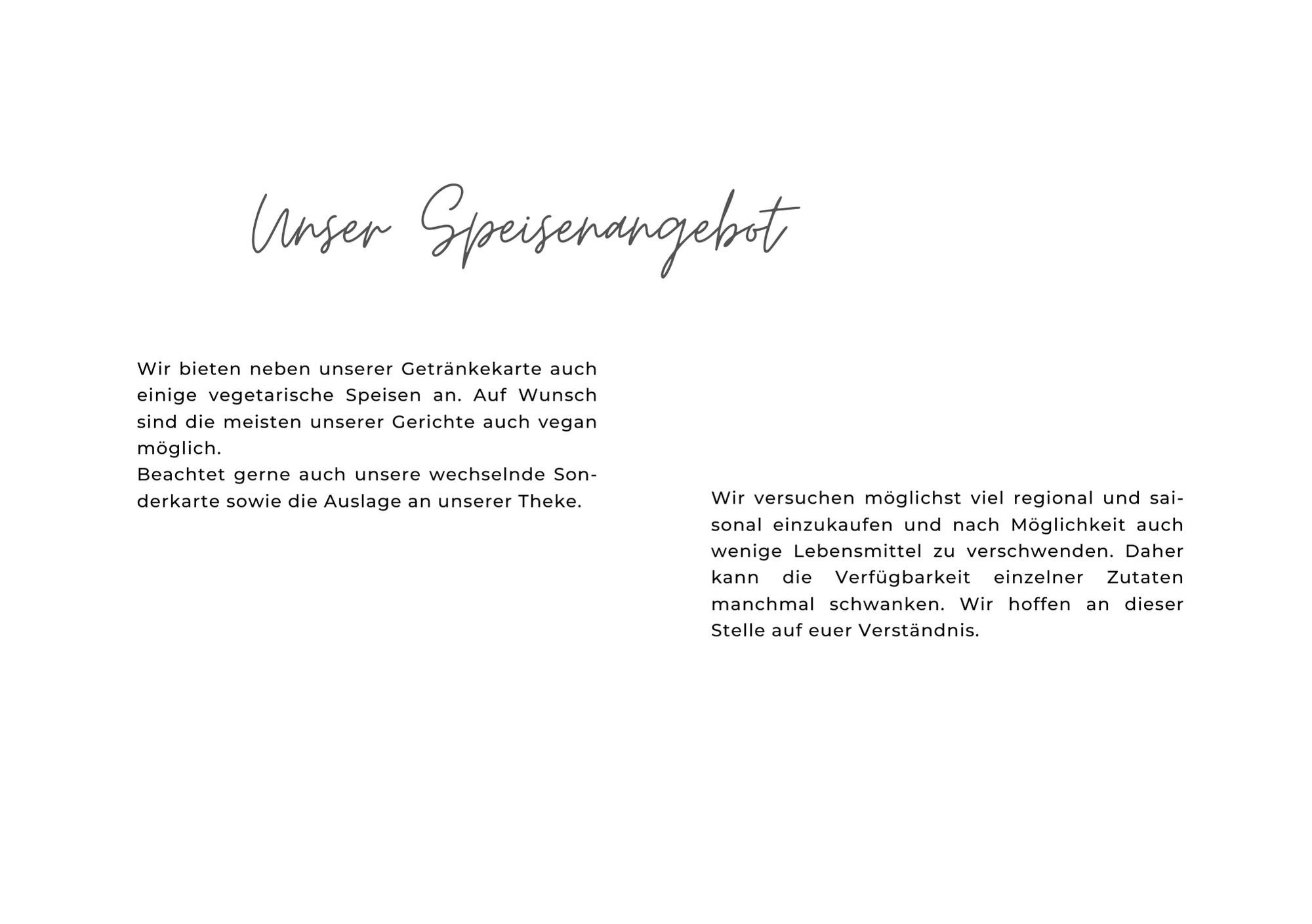 Karte Café frau elster - Speisen
