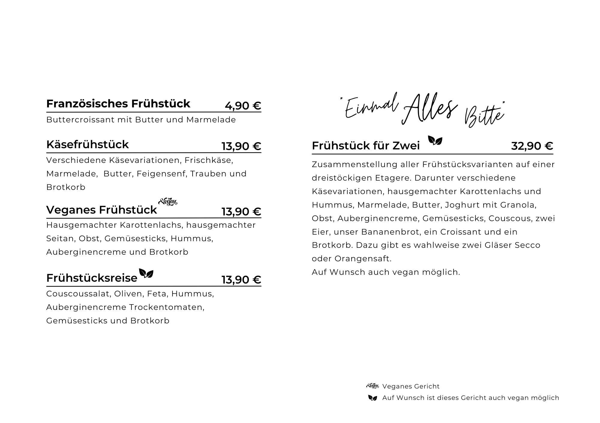 Karte Café frau elster - Frühstück
