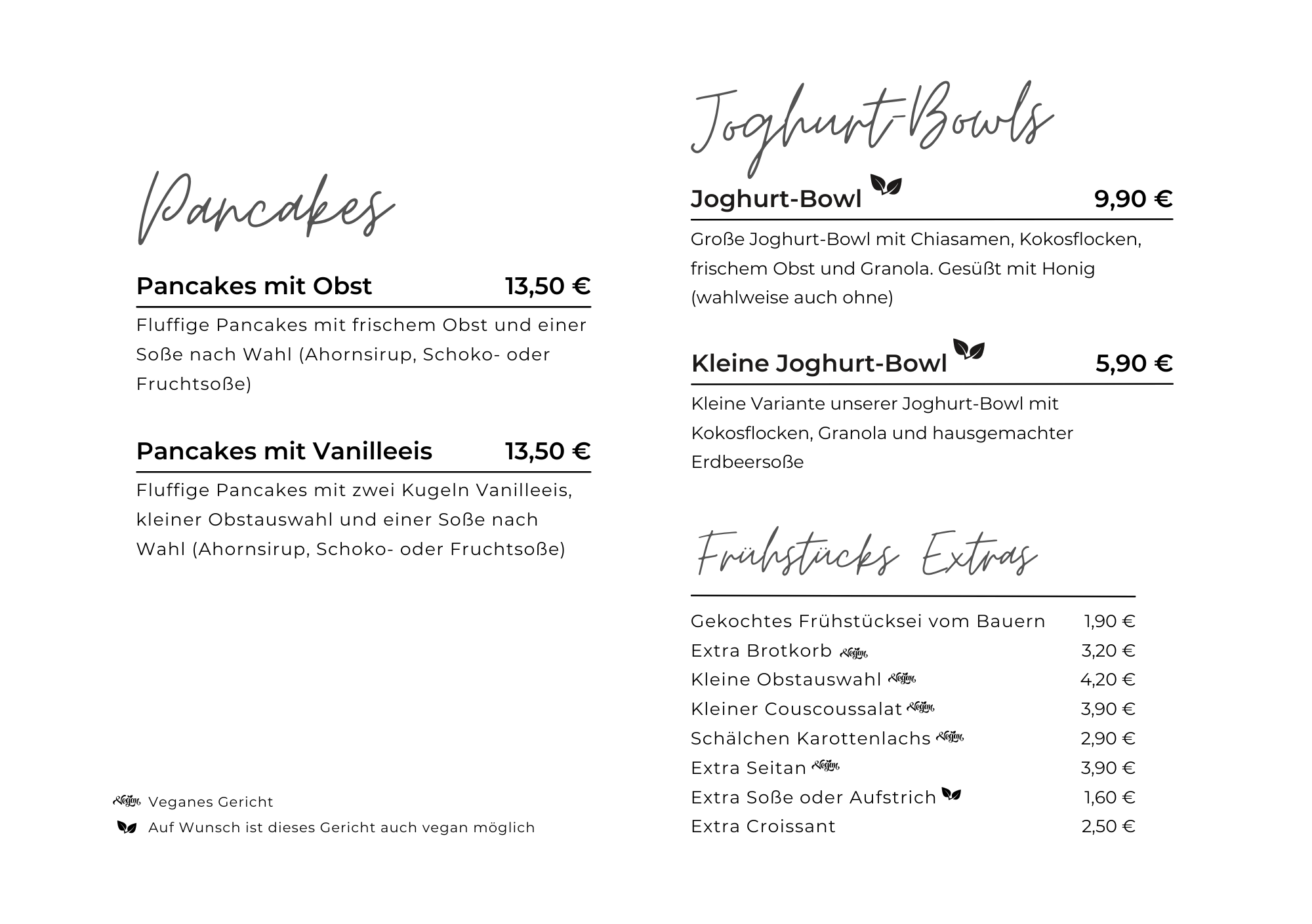 Karte Café frau elster - Frühstück
