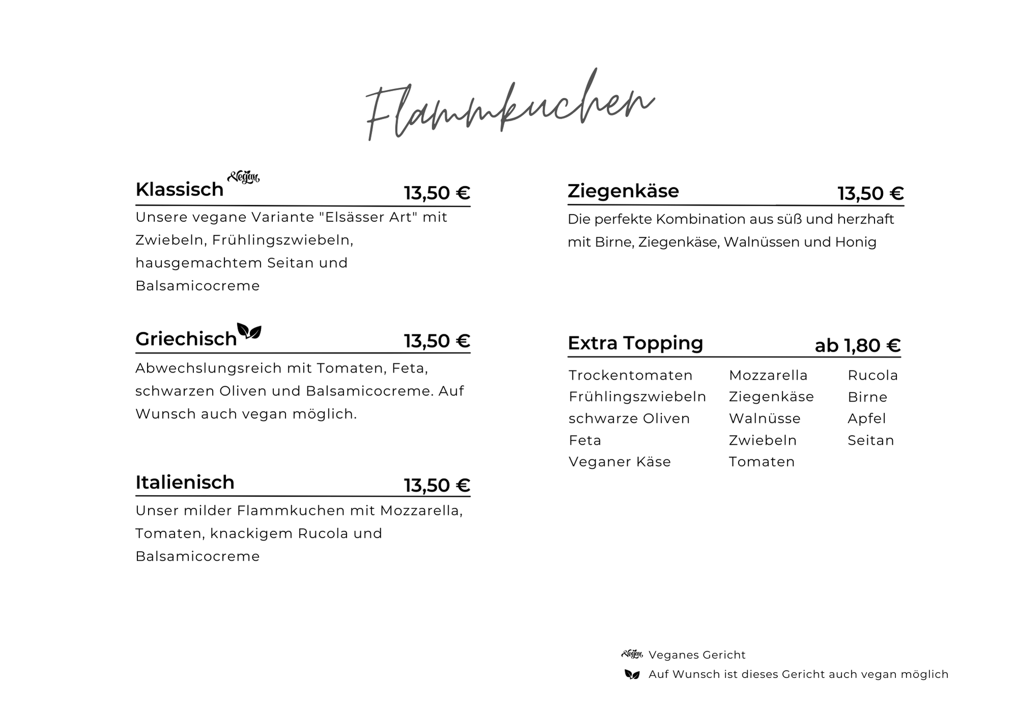 Karte Café frau elster - Flammkuchen