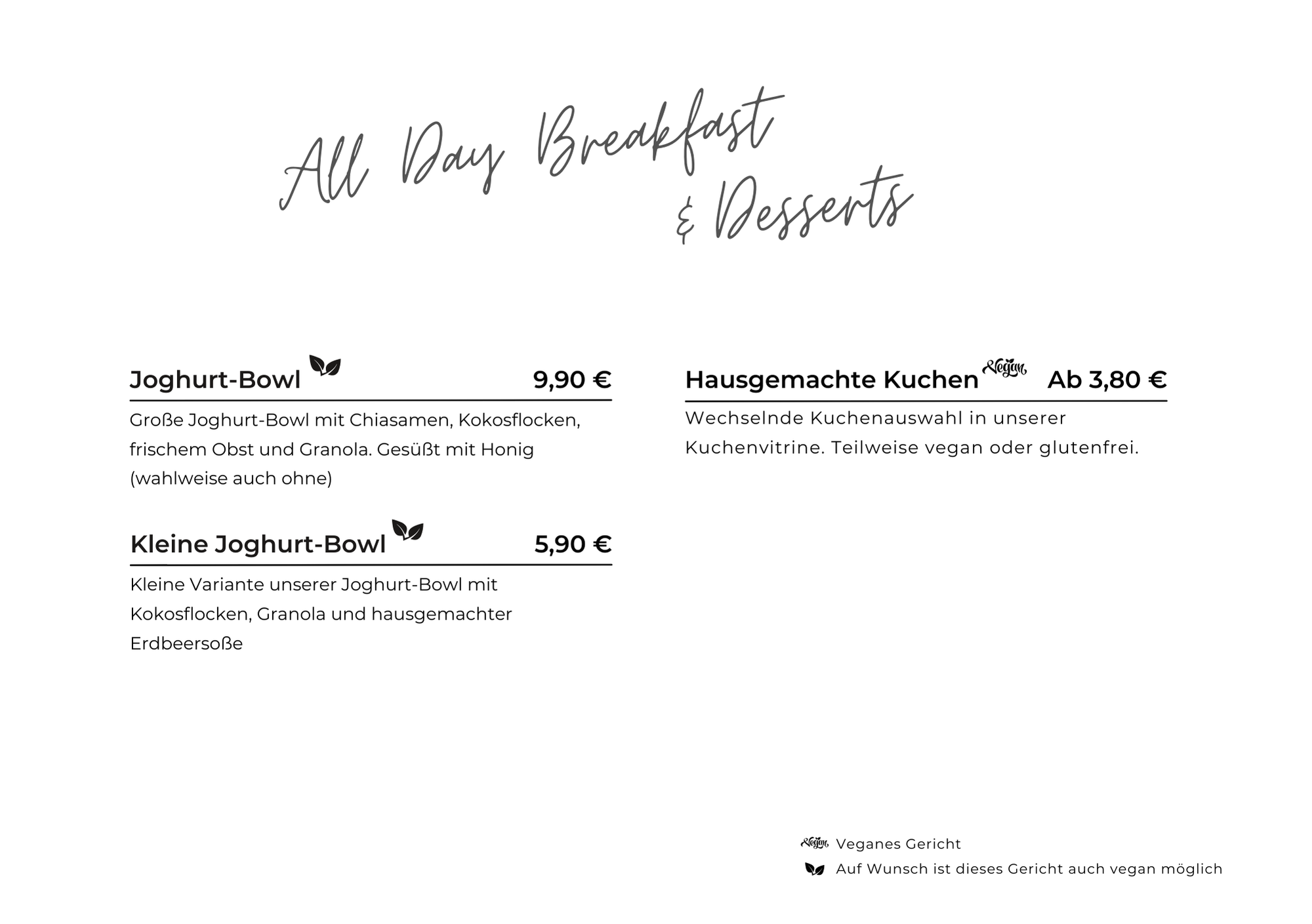 Karte Café frau elster - Desserts