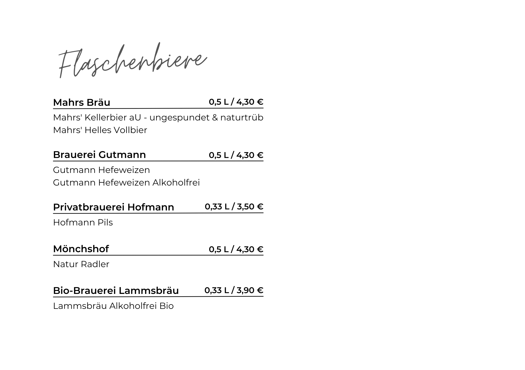 Flaschenbiere im Café frau elster
